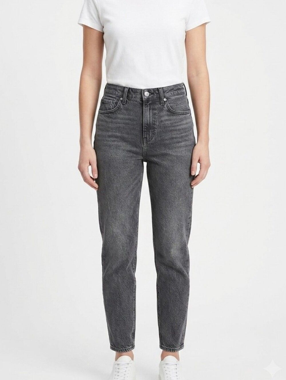 American Eagle Strigid Mom Jeans 00 Short Grey Faded Denim High Rise Tapered Leg